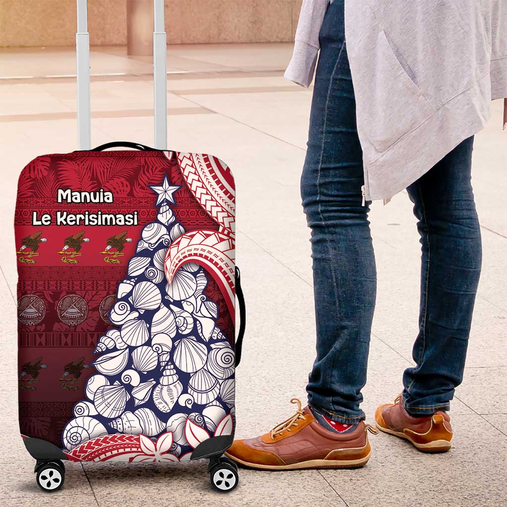 American Samoa Christmas Luggage Cover Seashell Xmas Tree Tribal Waves - Polynesian Pride