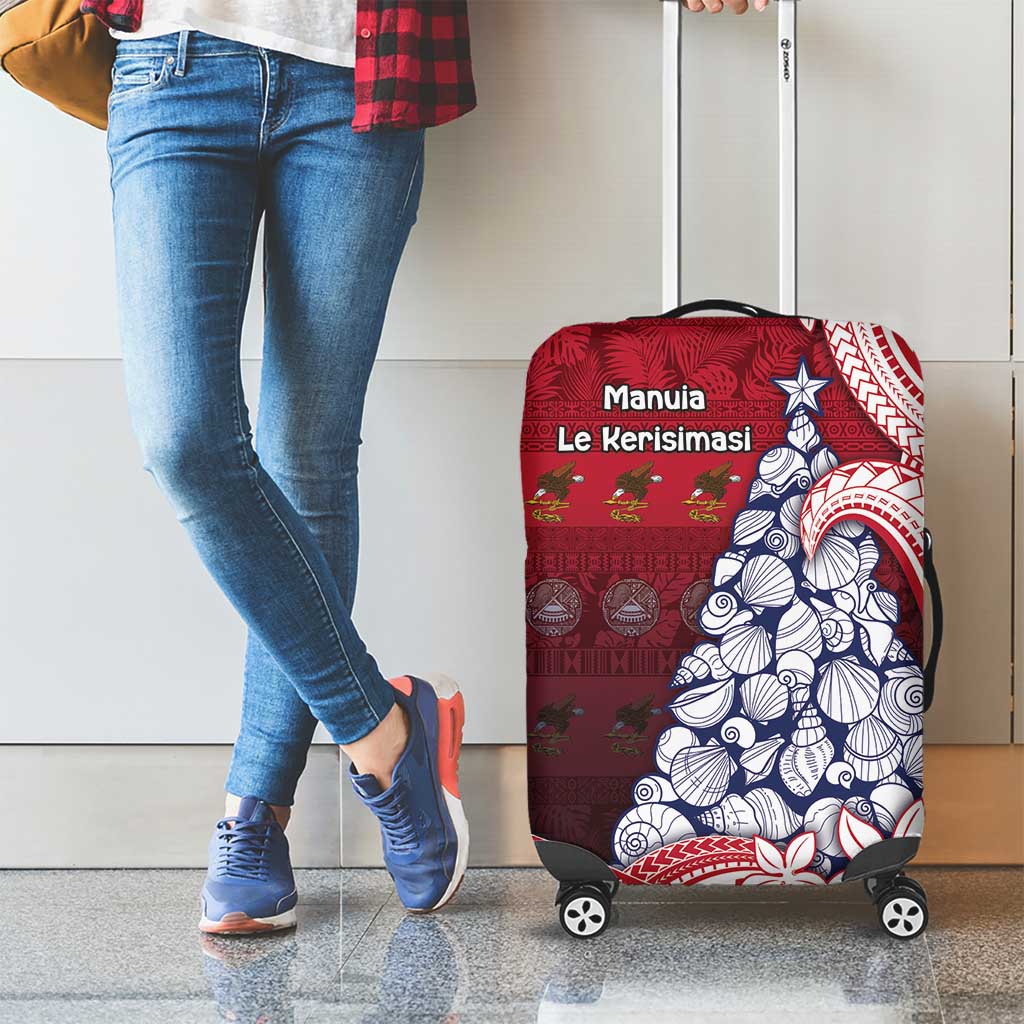 American Samoa Christmas Luggage Cover Seashell Xmas Tree Tribal Waves - Polynesian Pride