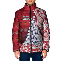 American Samoa Christmas Padded Jacket Seashell Xmas Tree Tribal Waves - Polynesian Pride