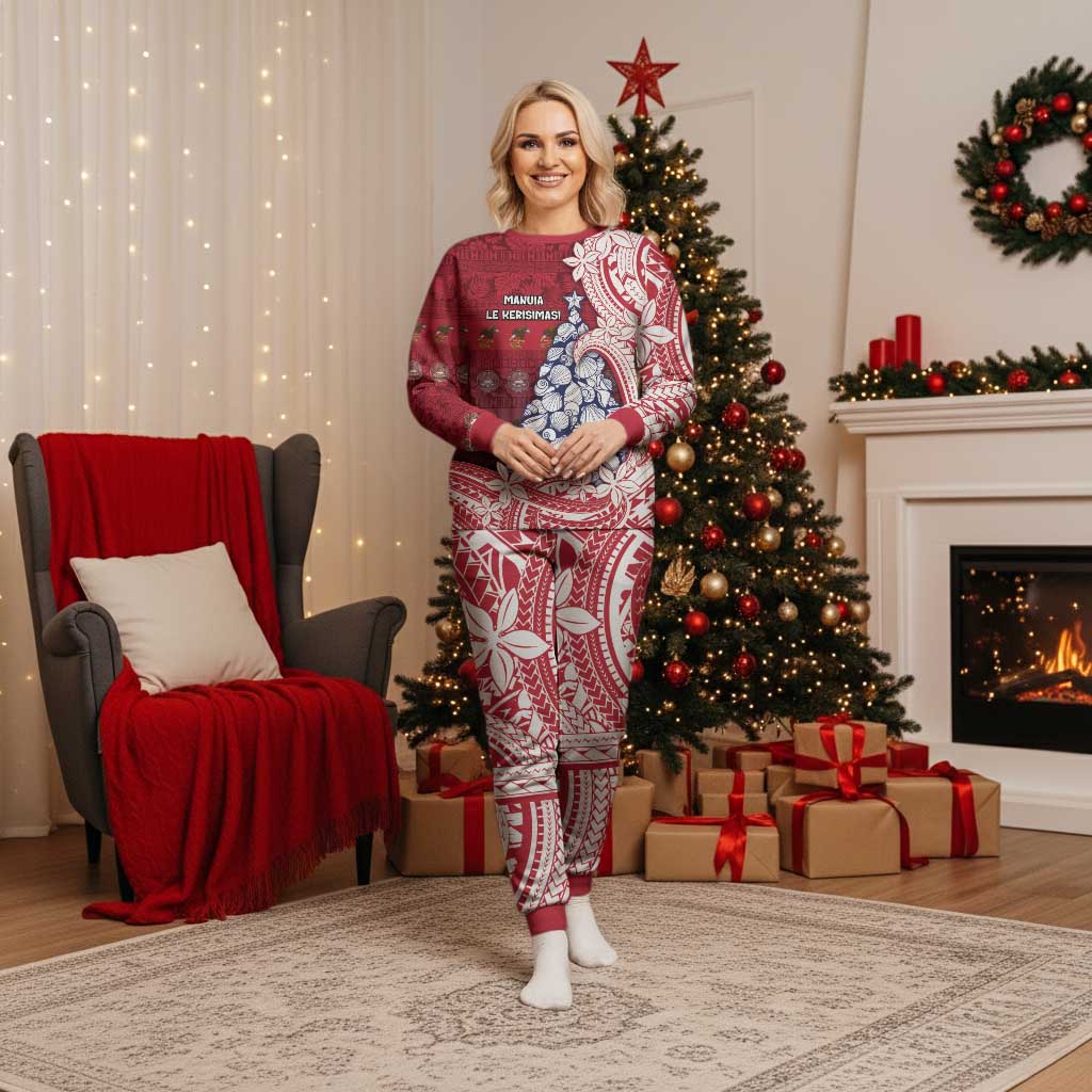 American Samoa Christmas Pajama Set Seashell Xmas Tree And Waves Patterns - Polynesian Pride