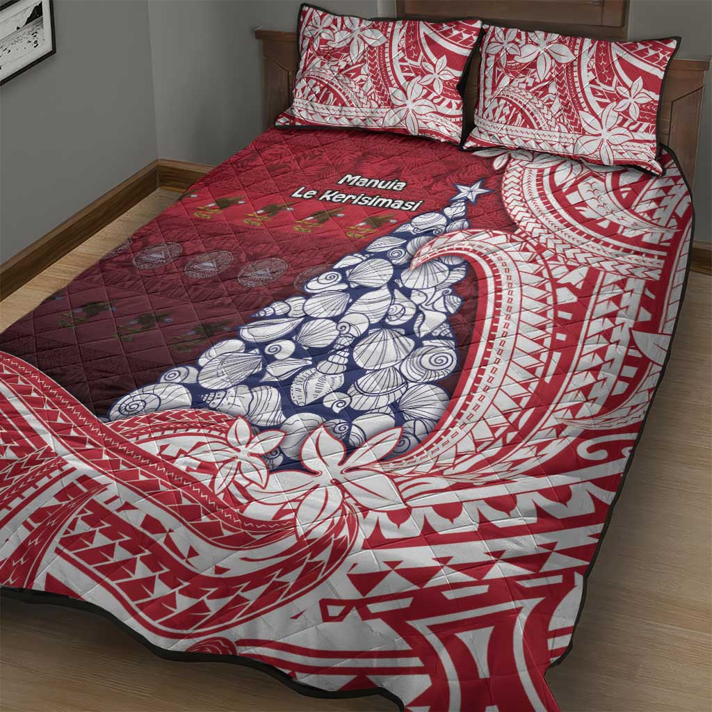 American Samoa Christmas Quilt Bed Set Seashell Xmas Tree Tribal Waves - Polynesian Pride