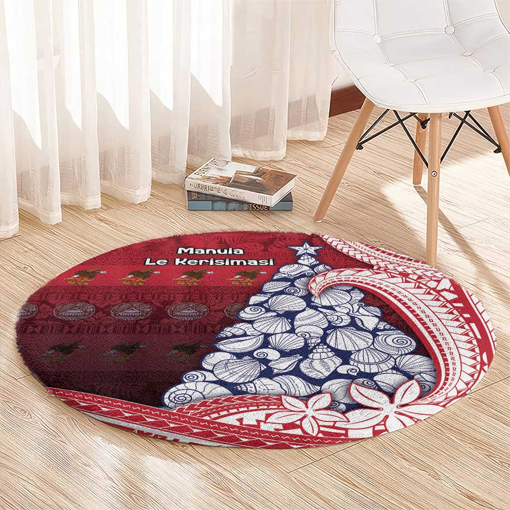 American Samoa Christmas Round Carpet Seashell Xmas Tree Tribal Waves - Polynesian Pride