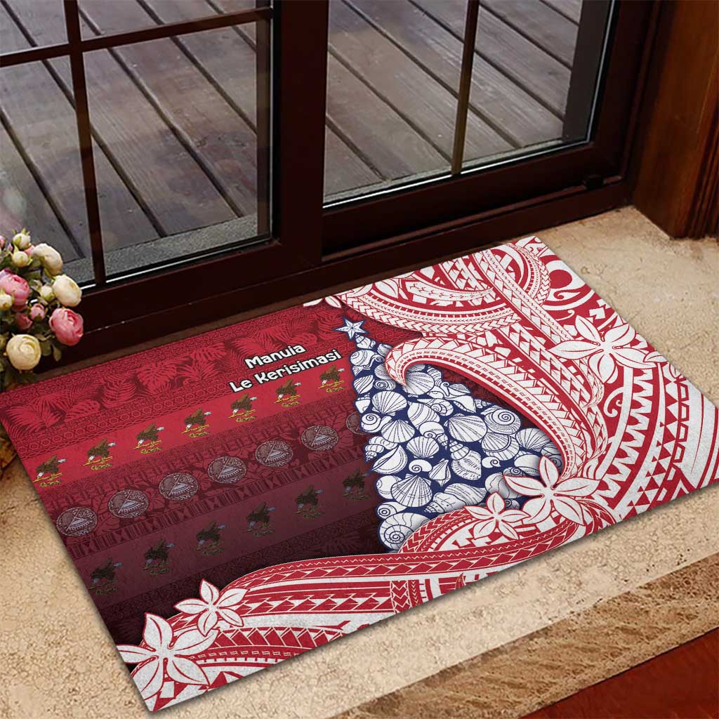 American Samoa Christmas Rubber Doormat Seashell Xmas Tree Tribal Waves - Polynesian Pride