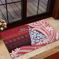 American Samoa Christmas Rubber Doormat Seashell Xmas Tree Tribal Waves - Polynesian Pride