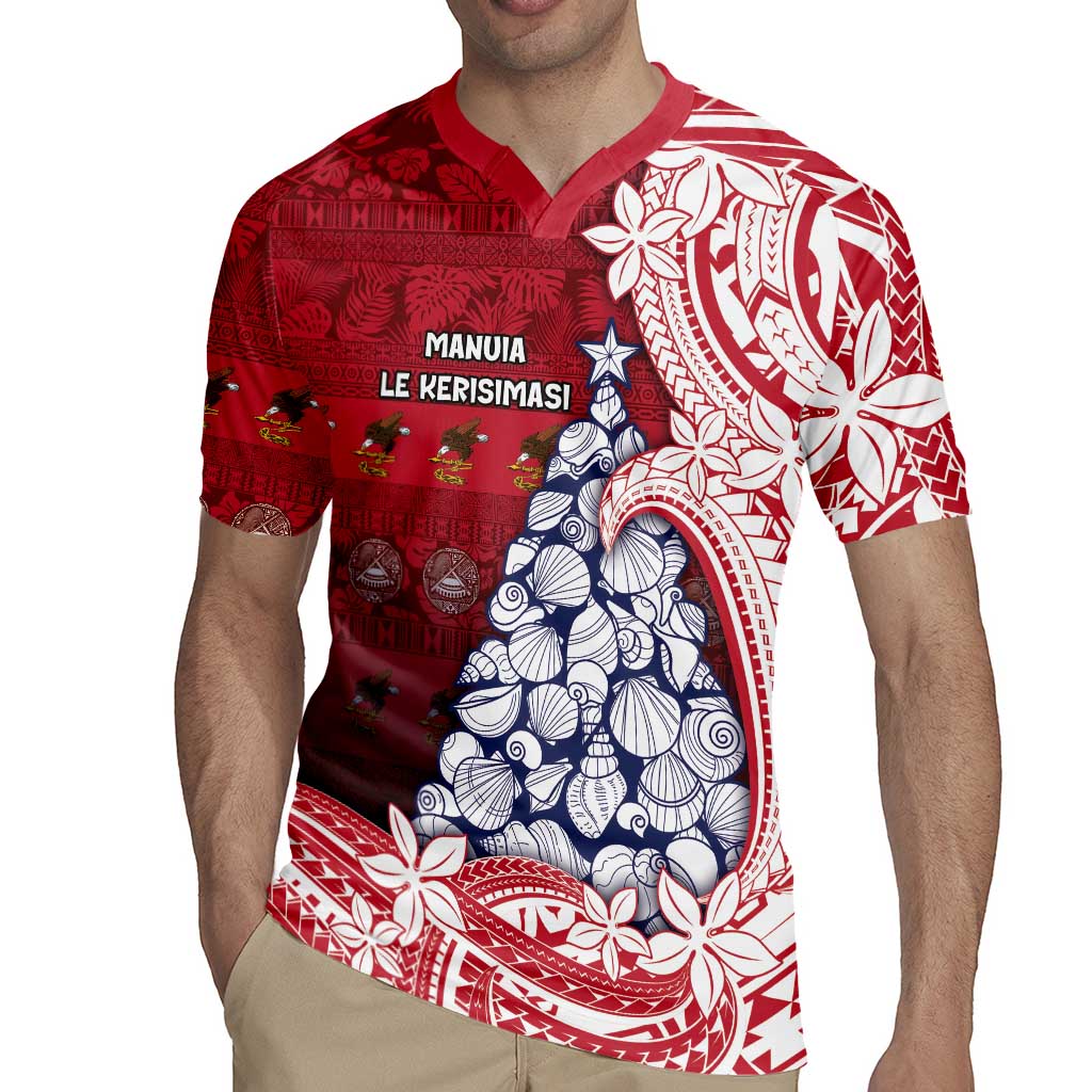 American Samoa Christmas Rugby Jersey Seashell Xmas Tree Tribal Waves - Polynesian Pride