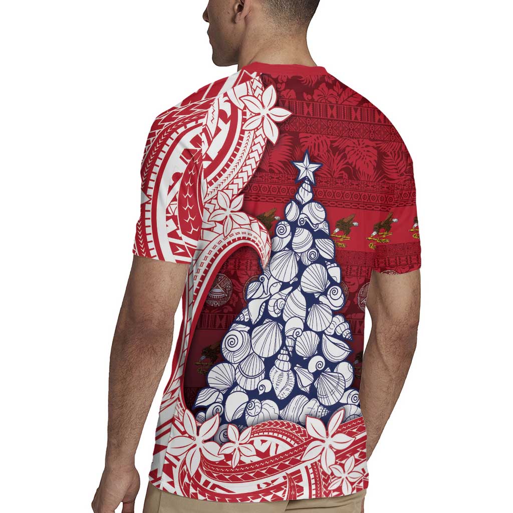 American Samoa Christmas Rugby Jersey Seashell Xmas Tree Tribal Waves - Polynesian Pride