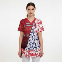 American Samoa Christmas Scrub Top Seashell Xmas Tree Tribal Waves - Polynesian Pride