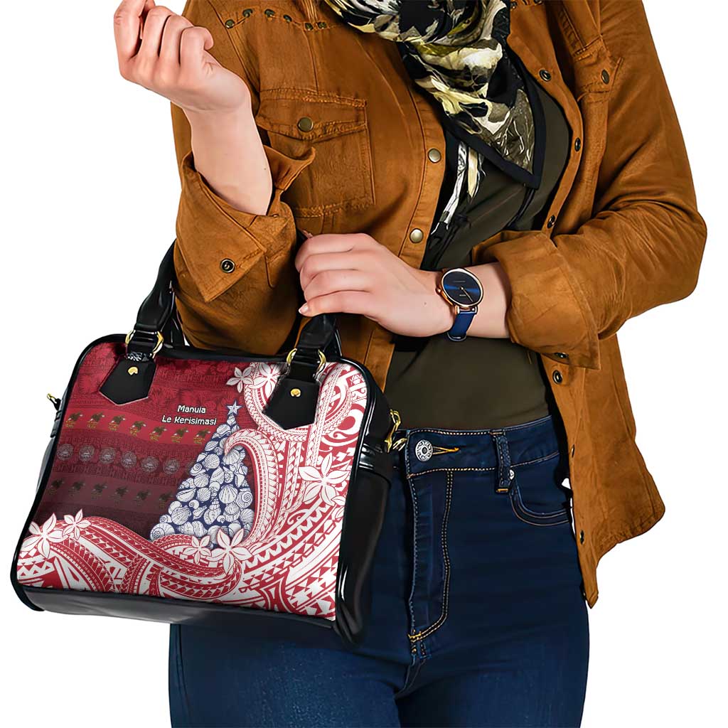 American Samoa Christmas Shoulder Handbag Seashell Xmas Tree Tribal Waves - Polynesian Pride