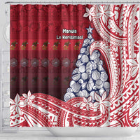 American Samoa Christmas Shower Curtain Seashell Xmas Tree Tribal Waves - Polynesian Pride