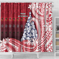 American Samoa Christmas Shower Curtain Seashell Xmas Tree Tribal Waves - Polynesian Pride