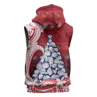American Samoa Christmas Sleeveless Zip Hoodie Seashell Xmas Tree Tribal Waves - Polynesian Pride