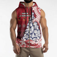American Samoa Christmas Sleeveless Zip Hoodie Seashell Xmas Tree Tribal Waves - Polynesian Pride