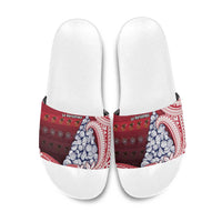 American Samoa Christmas Slide Sandals Seashell Xmas Tree Tribal Waves - Polynesian Pride