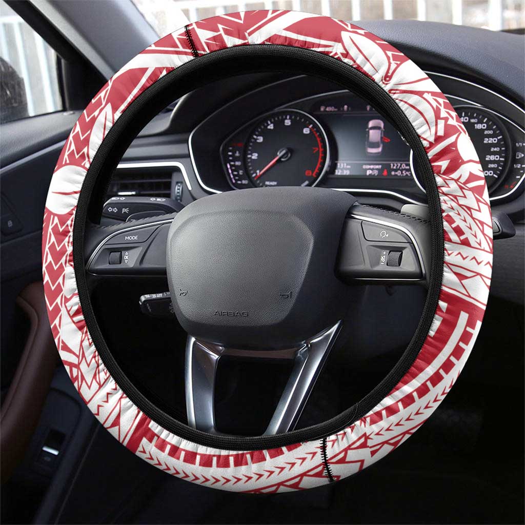 American Samoa Christmas Steering Wheel Cover Seashell Xmas Tree Tribal Waves - Polynesian Pride