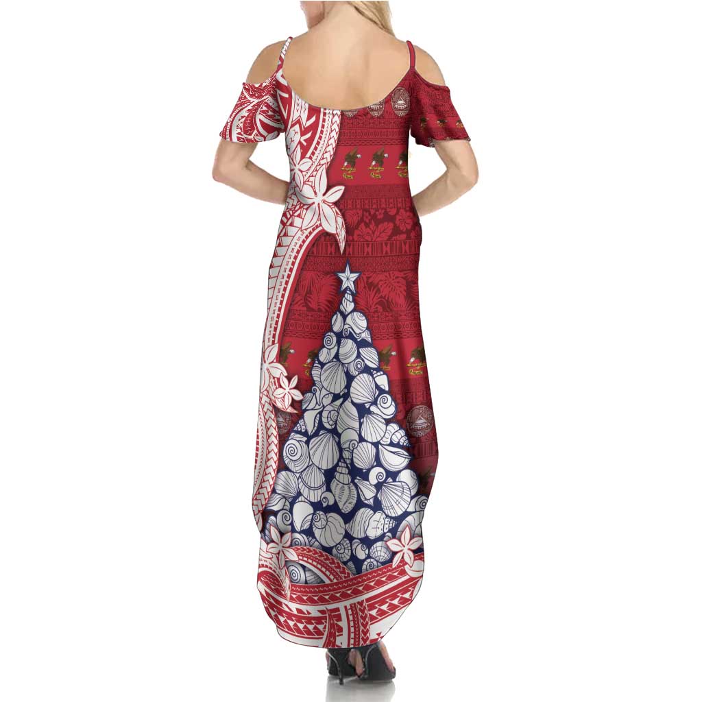 American Samoa Christmas Summer Maxi Dress Seashell Xmas Tree Tribal Waves - Polynesian Pride