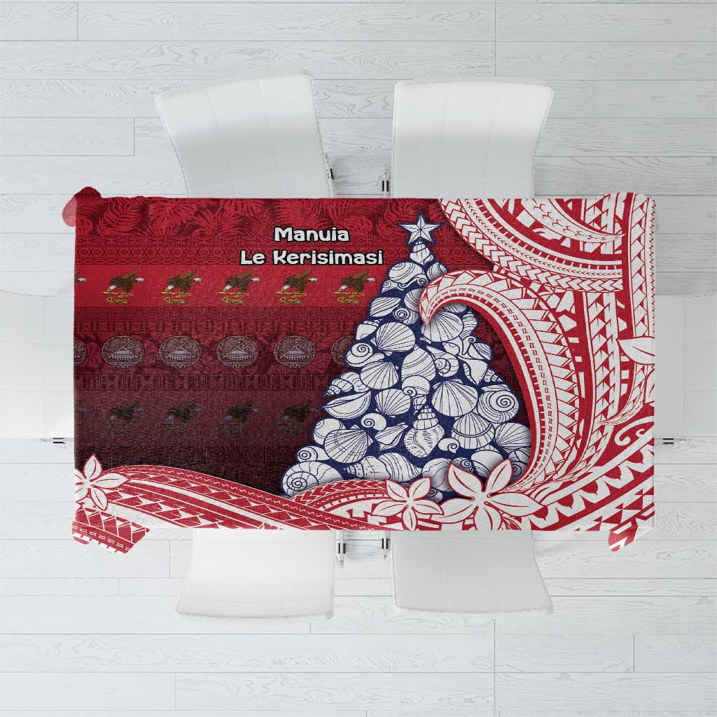 American Samoa Christmas Tablecloth Seashell Xmas Tree Tribal Waves - Polynesian Pride