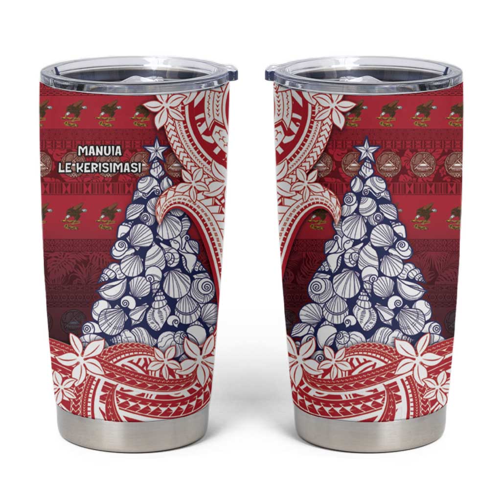 American Samoa Christmas Tumbler Cup Seashell Xmas Tree Tribal Waves - Polynesian Pride