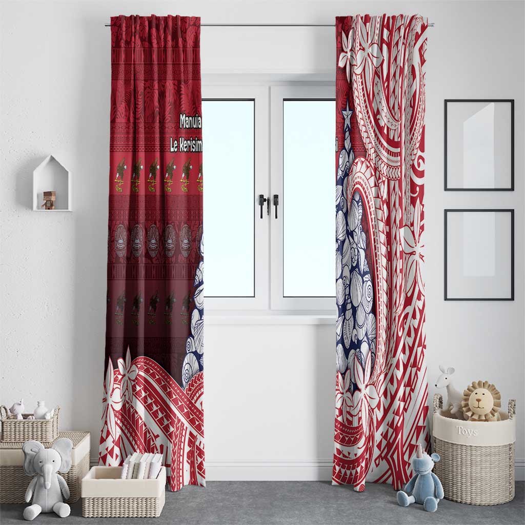 American Samoa Christmas Window Curtain Seashell Xmas Tree Tribal Waves - Polynesian Pride