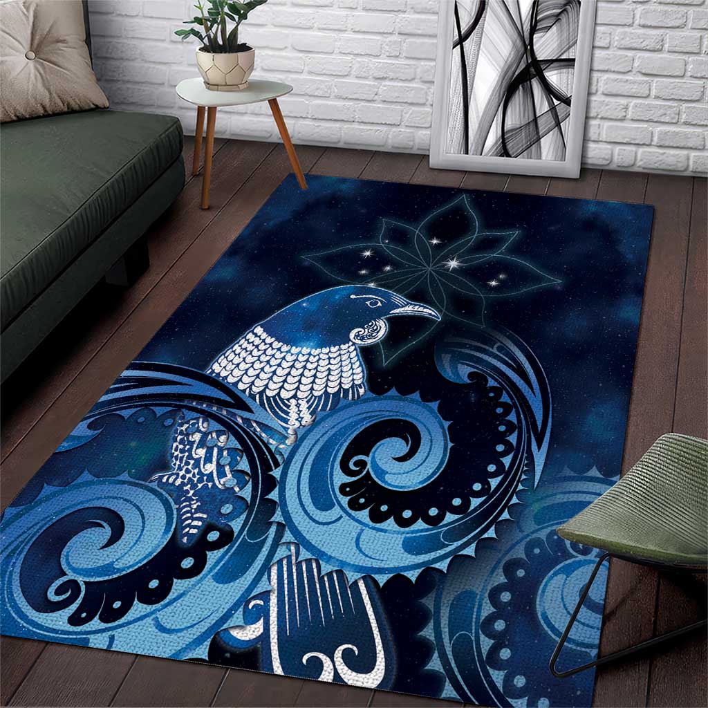 New Zealand Matariki Area Rug Maori Tui Bird Blue Galaxy