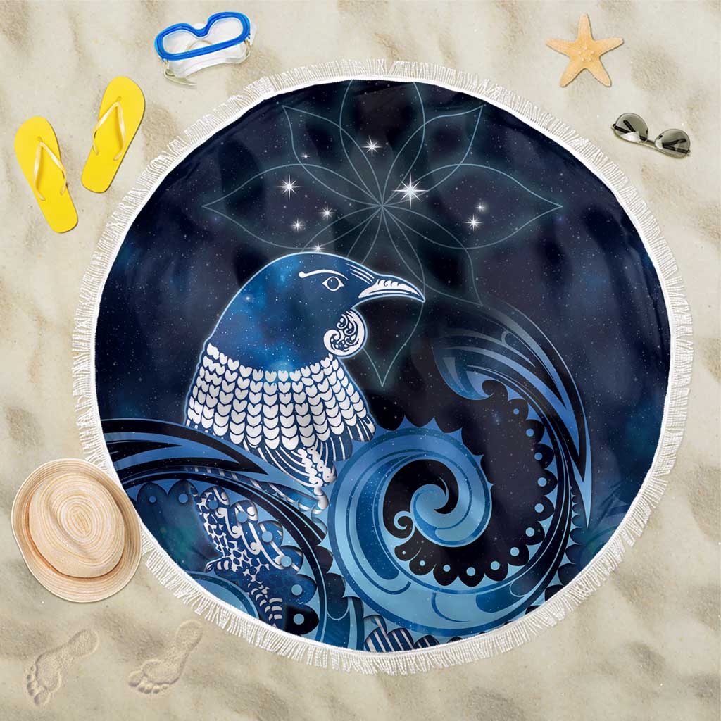 New Zealand Matariki Beach Blanket Maori Tui Bird Blue Galaxy