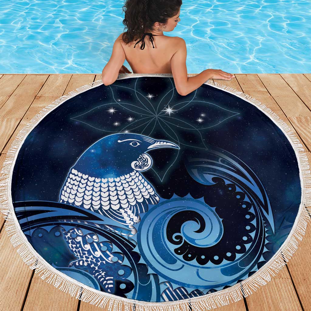 New Zealand Matariki Beach Blanket Maori Tui Bird Blue Galaxy