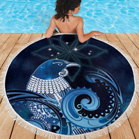 New Zealand Matariki Beach Blanket Maori Tui Bird Blue Galaxy