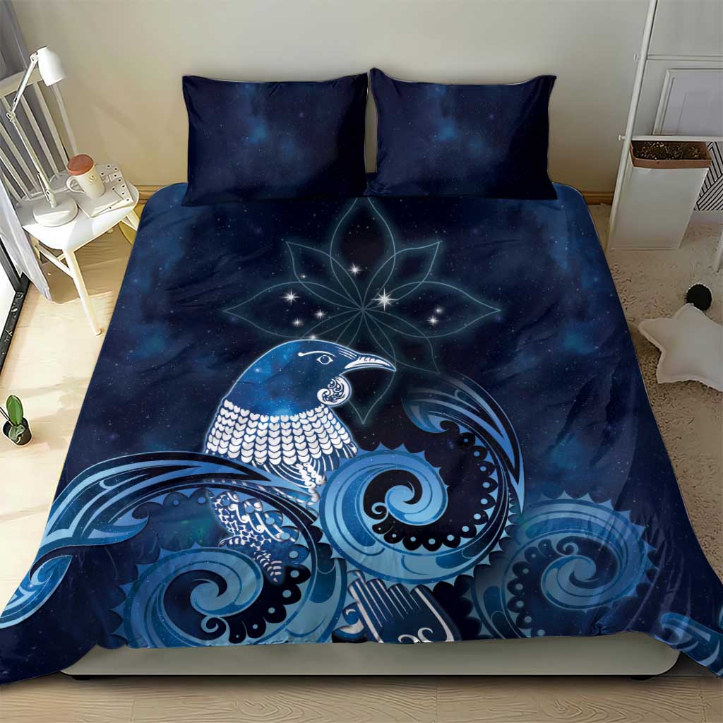 New Zealand Matariki Bedding Set Maori Tui Bird Blue Galaxy
