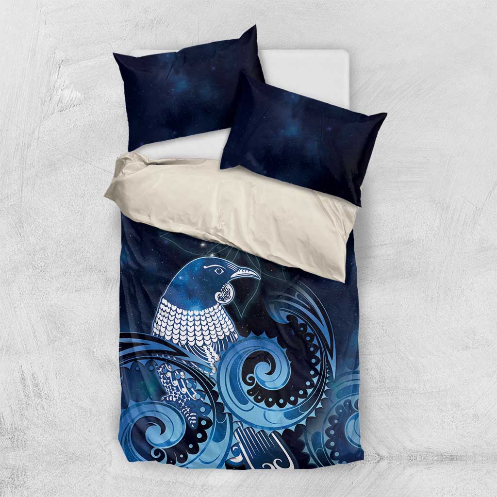 New Zealand Matariki Bedding Set Maori Tui Bird Blue Galaxy