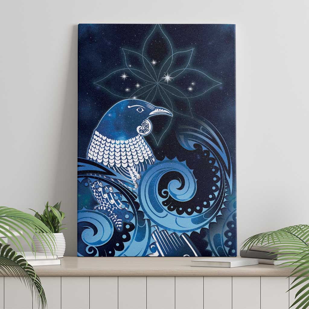 New Zealand Matariki Canvas Wall Art Maori Tui Bird Blue Galaxy
