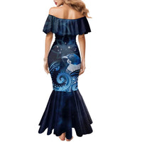 New Zealand Matariki Family Matching Mermaid Dress and Hawaiian Shirt Maori Tui Bird Blue Galaxy