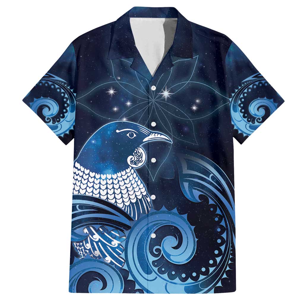 New Zealand Matariki Family Matching Tank Maxi Dress and Hawaiian Shirt Maori Tui Bird Blue Galaxy