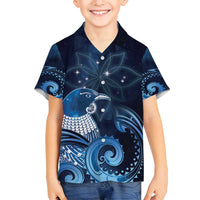 New Zealand Matariki Family Matching Tank Maxi Dress and Hawaiian Shirt Maori Tui Bird Blue Galaxy