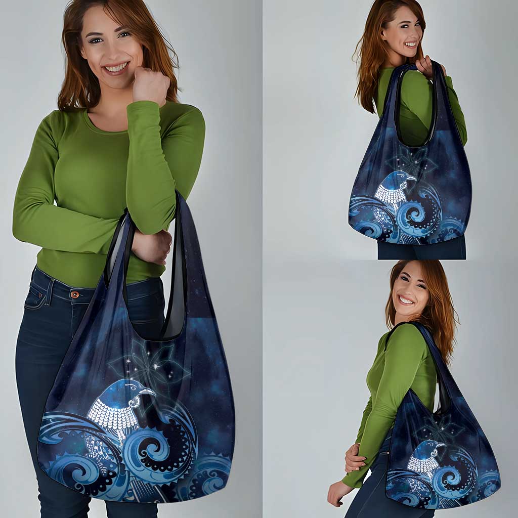 New Zealand Matariki Grocery Bag Maori Tui Bird Blue Galaxy