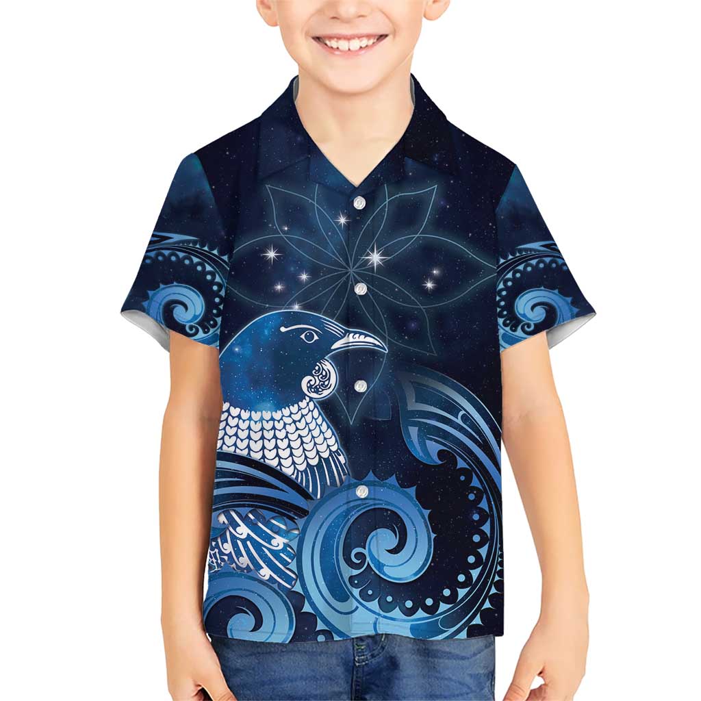 New Zealand Matariki Hawaiian Shirt Maori Tui Bird Blue Galaxy