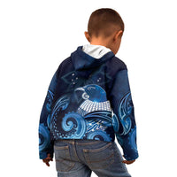 New Zealand Matariki Kid Hoodie Maori Tui Bird Blue Galaxy