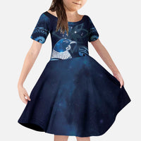 New Zealand Matariki Kid Short Sleeve Dress Maori Tui Bird Blue Galaxy