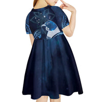 New Zealand Matariki Kid Short Sleeve Dress Maori Tui Bird Blue Galaxy