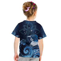 New Zealand Matariki Kid T Shirt Maori Tui Bird Blue Galaxy