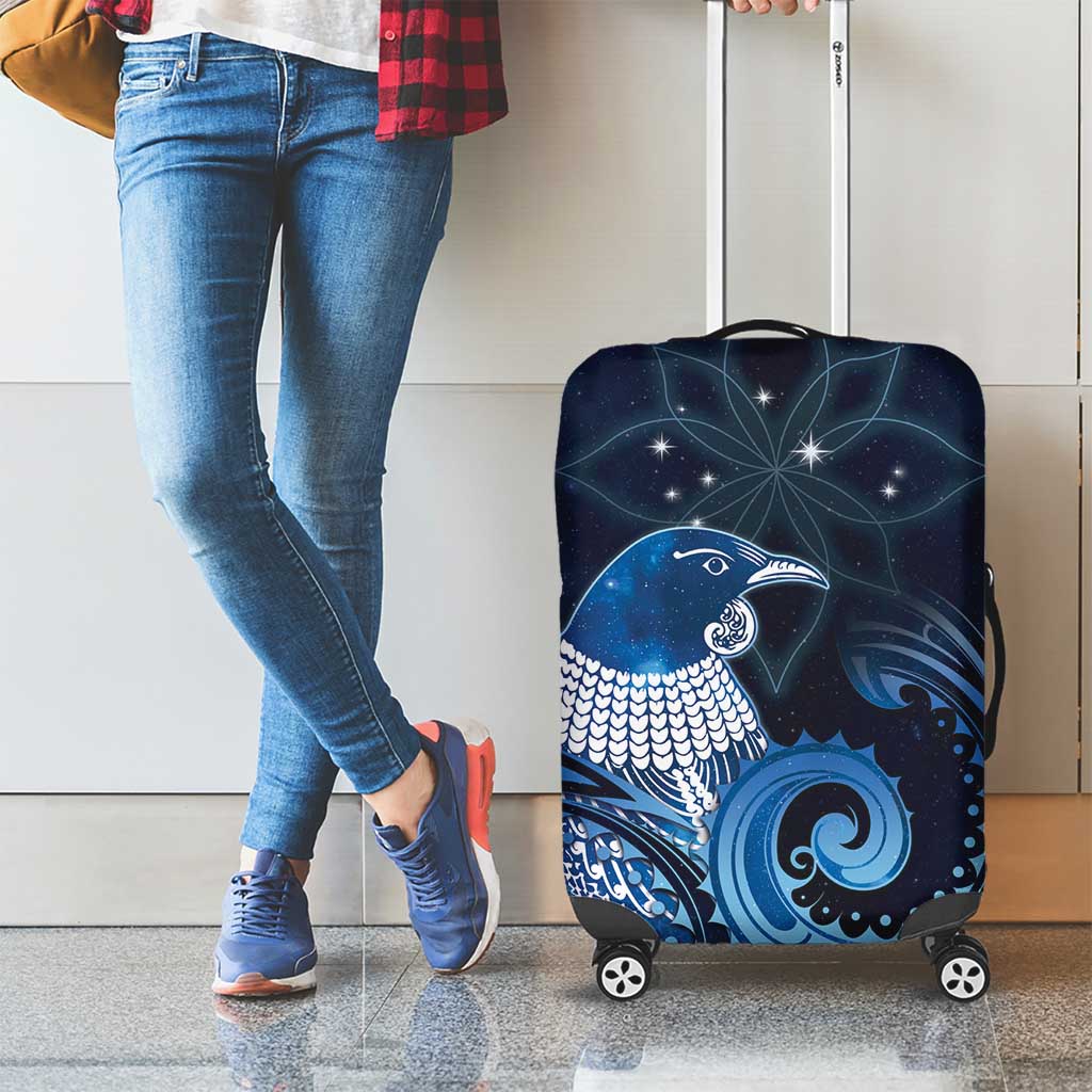 New Zealand Matariki Luggage Cover Maori Tui Bird Blue Galaxy