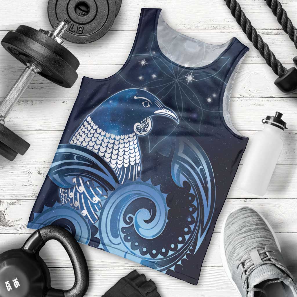 New Zealand Matariki Men Tank Top Maori Tui Bird Blue Galaxy