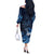 New Zealand Matariki Off The Shoulder Long Sleeve Dress Maori Tui Bird Blue Galaxy