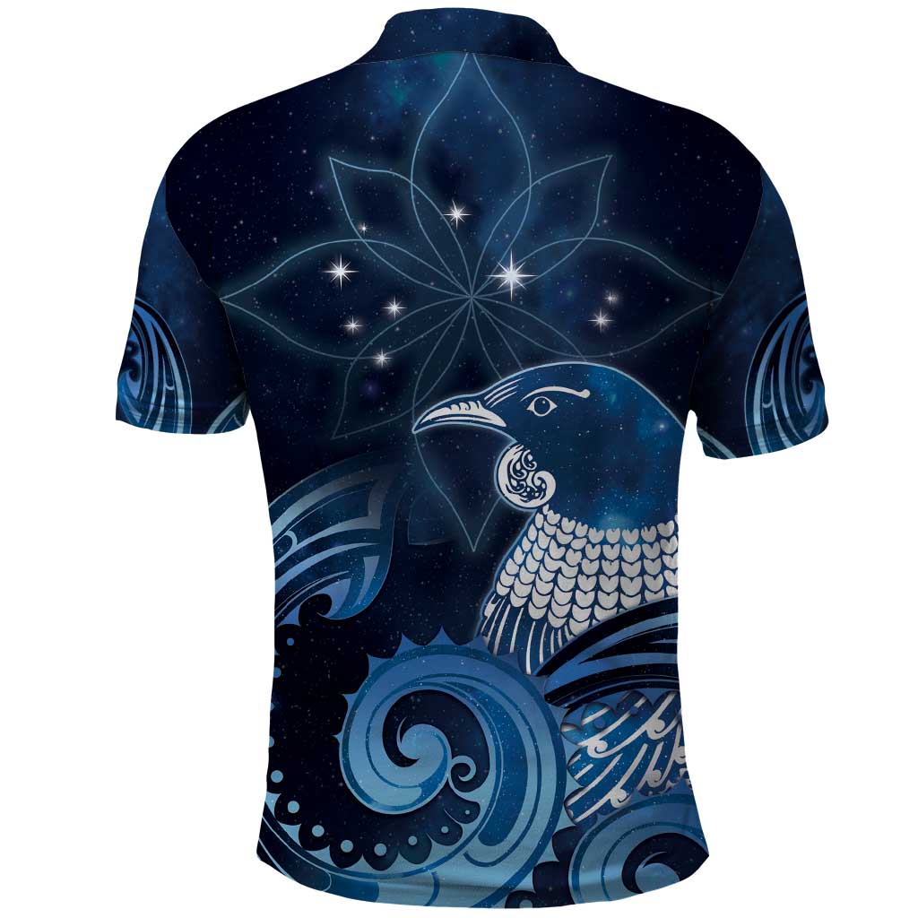 New Zealand Matariki Polo Shirt Maori Tui Bird Blue Galaxy