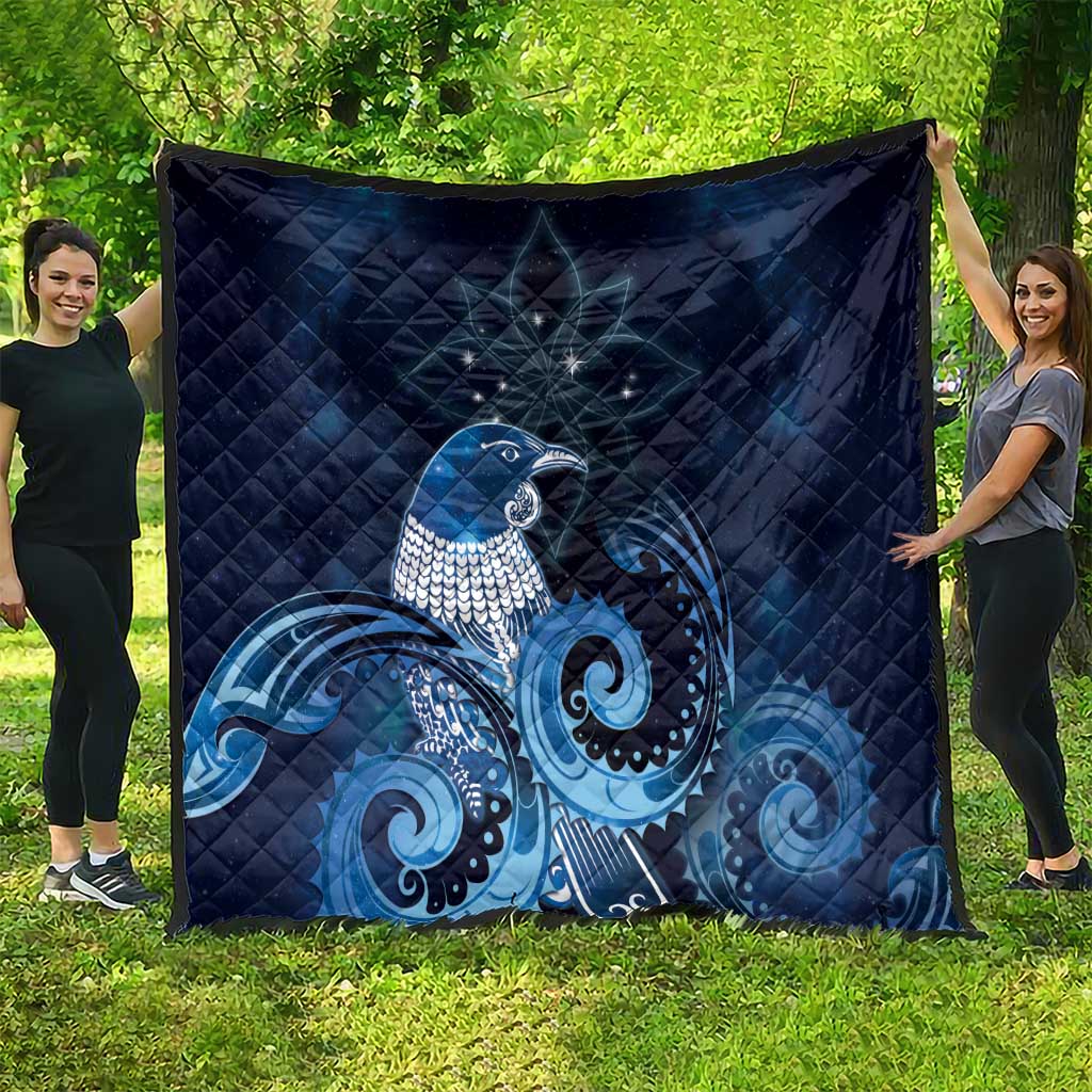 New Zealand Matariki Quilt Maori Tui Bird Blue Galaxy