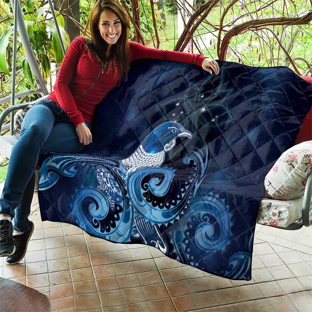 New Zealand Matariki Quilt Maori Tui Bird Blue Galaxy