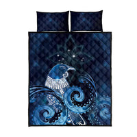 New Zealand Matariki Quilt Bed Set Maori Tui Bird Blue Galaxy