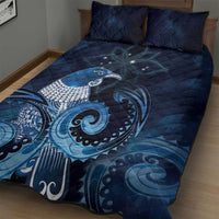 New Zealand Matariki Quilt Bed Set Maori Tui Bird Blue Galaxy
