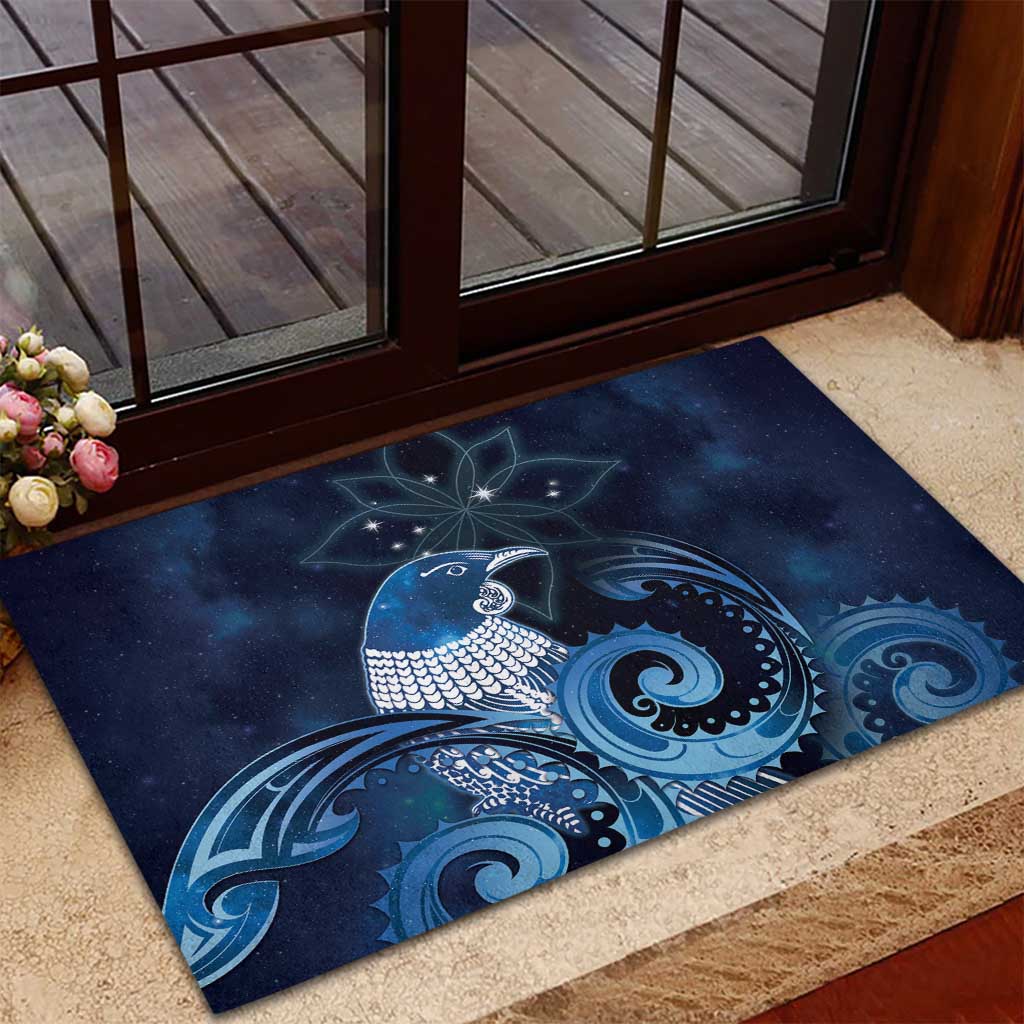 New Zealand Matariki Rubber Doormat Maori Tui Bird Blue Galaxy