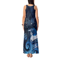 New Zealand Matariki Tank Maxi Dress Maori Tui Bird Blue Galaxy