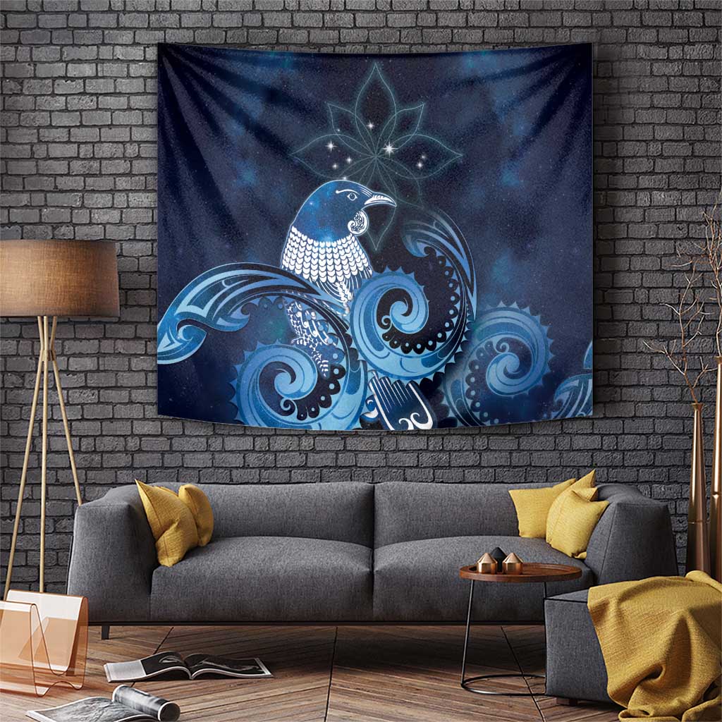 New Zealand Matariki Tapestry Maori Tui Bird Blue Galaxy