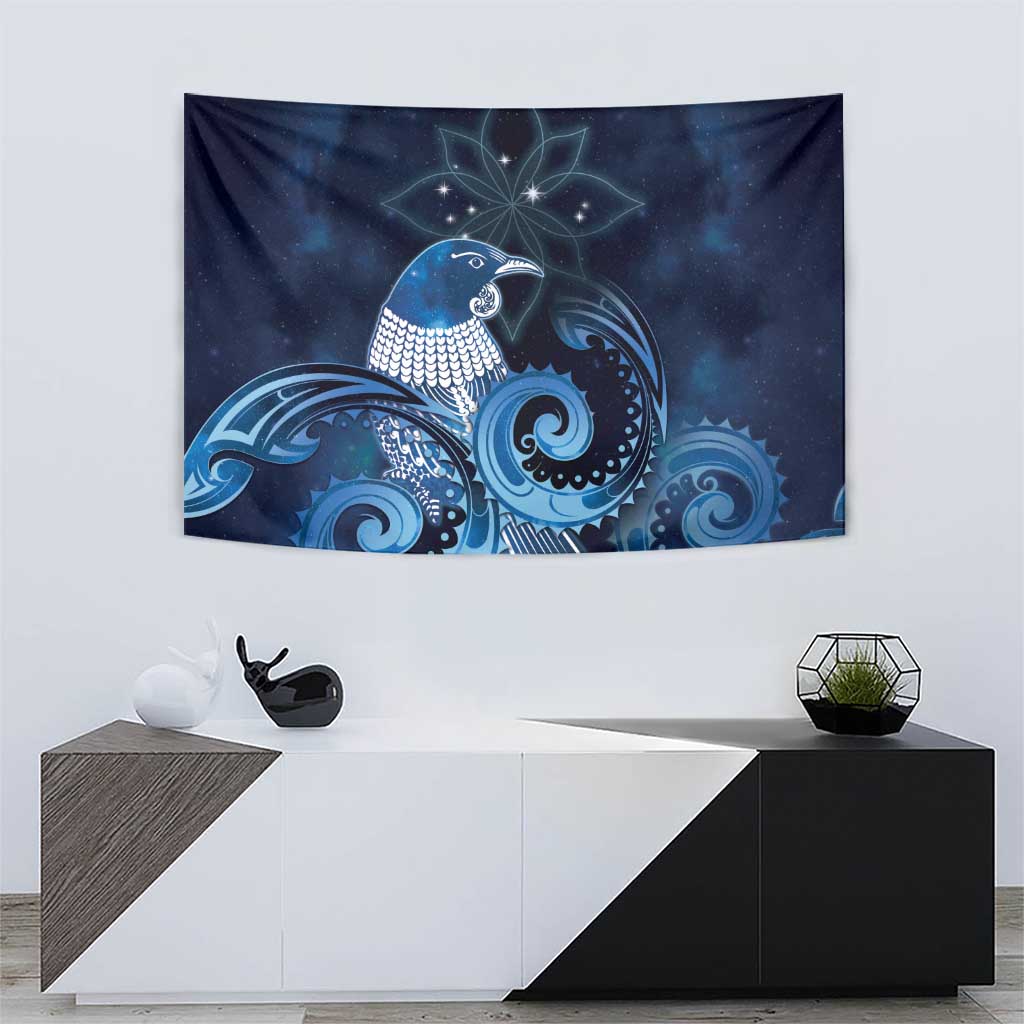 New Zealand Matariki Tapestry Maori Tui Bird Blue Galaxy